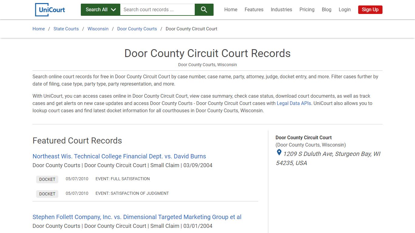 Door County Circuit Court Records | Door | UniCourt