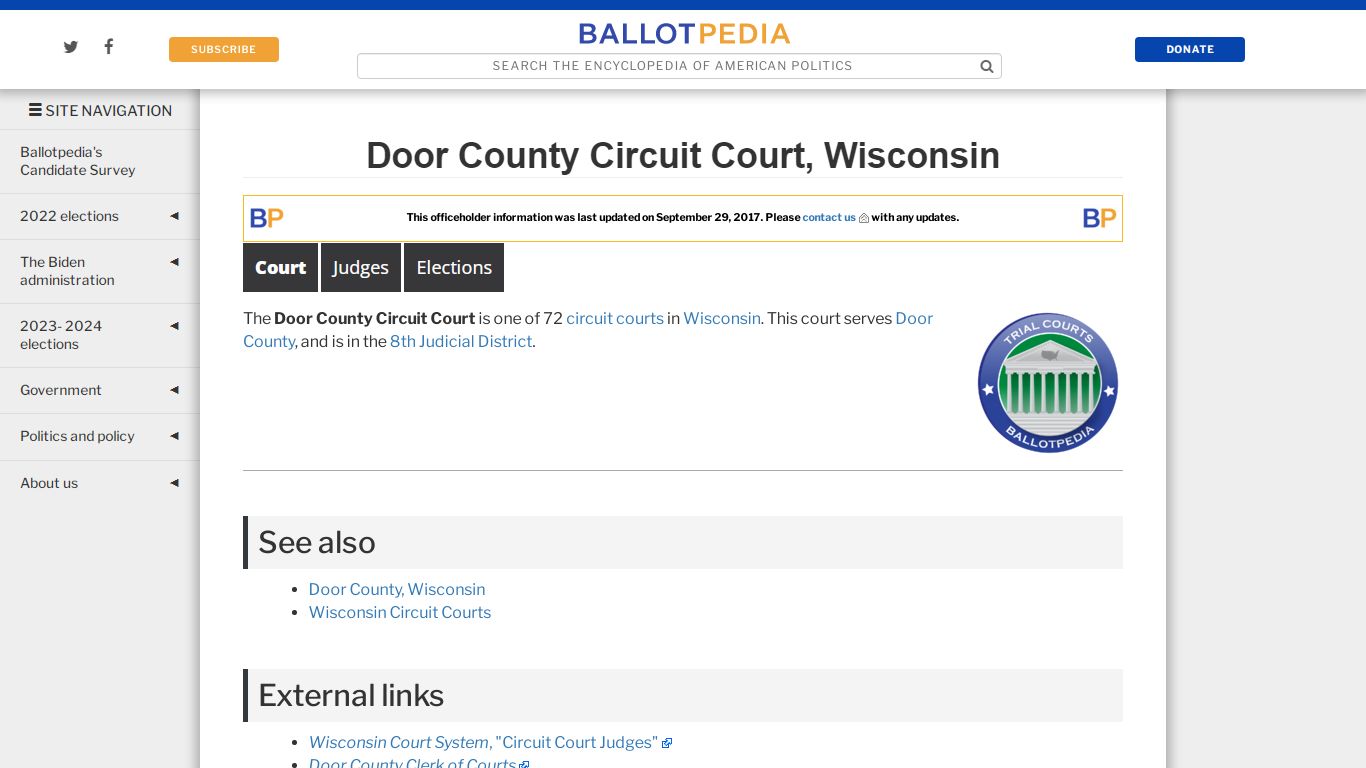 Door County Circuit Court, Wisconsin - Ballotpedia